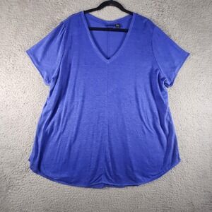 Tahari‎ Top Womens 2X Purple 100% Linen SS V Neck Beachy Coastal Vacation Resort